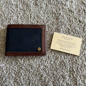 NWT. Rag & Bone Men's Tan Leather and Blue Canvas Wallet